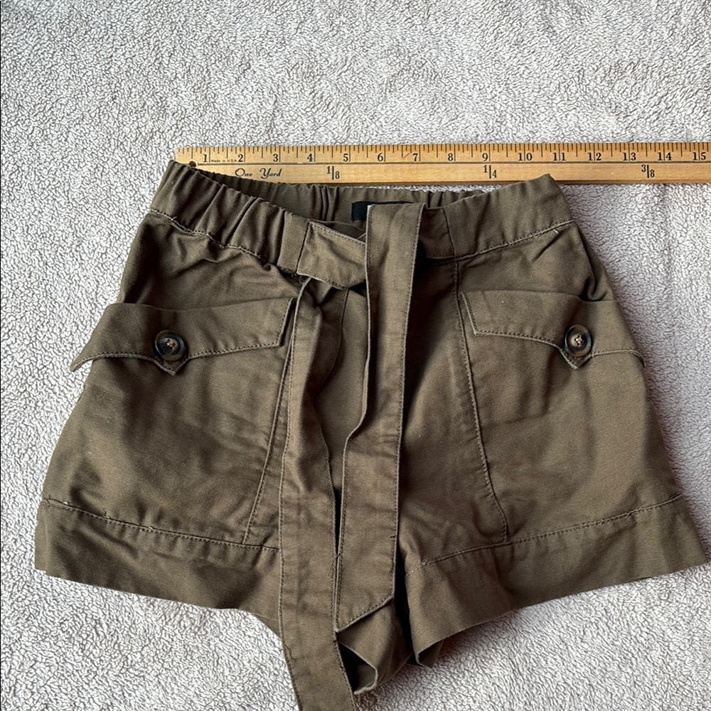 PCTL Olive Green Canvas Pull On Tie High Waist Shorts w/Pockets